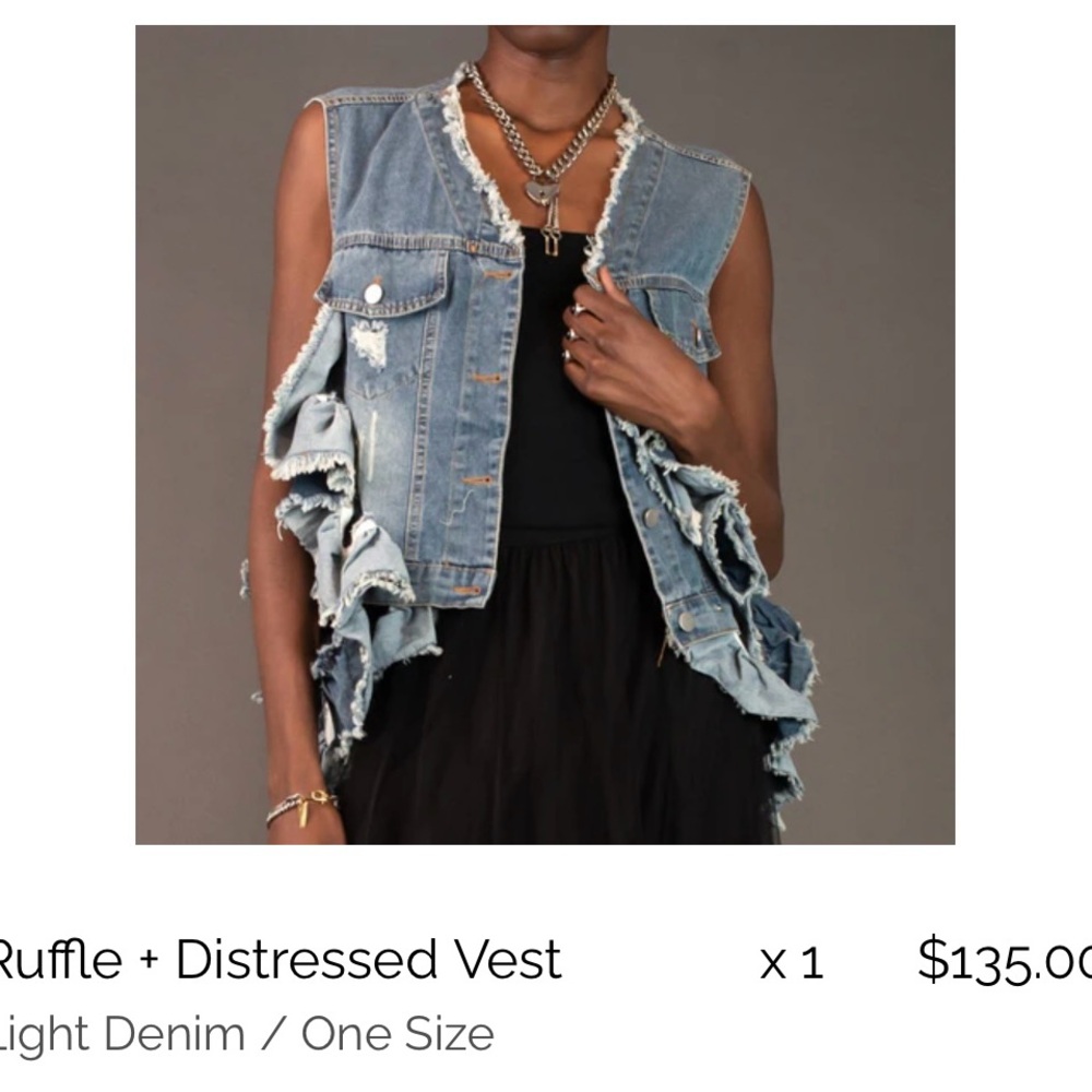 Kate Hawkins Ruffle + Distressed denim Vest